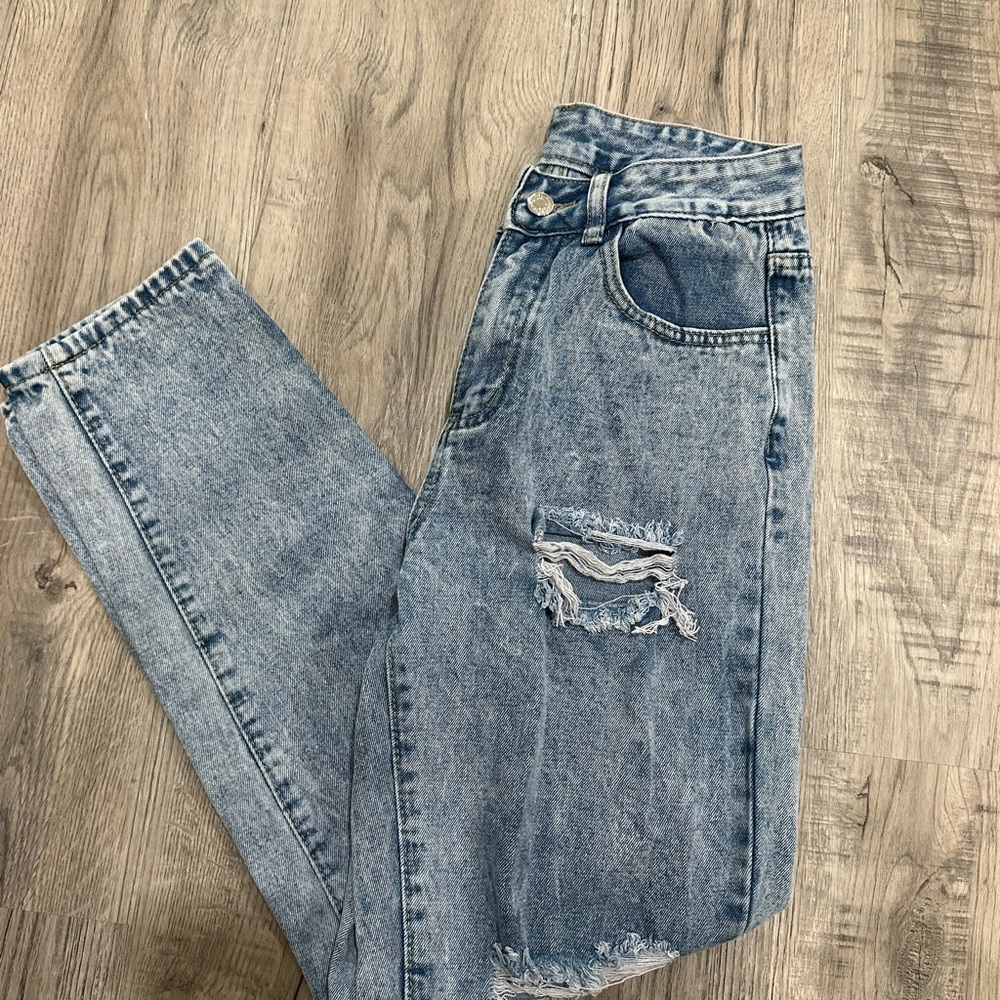 SHEIN Blue Distressed Boyfriend Jeans